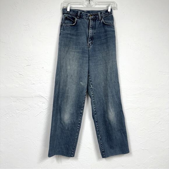 Vintage Wide Leg High Rise Jeans Womens 9 Medium Wash Blue Denim - Picture 1 of 13